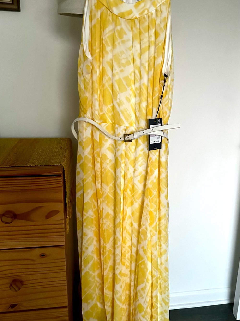 Yellow Patterned Maxi Dress with Belt
